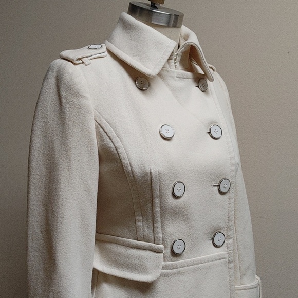 New York & Company Jackets & Blazers - New York & Company Collection Ivory Tailored Pea Coat Size XS